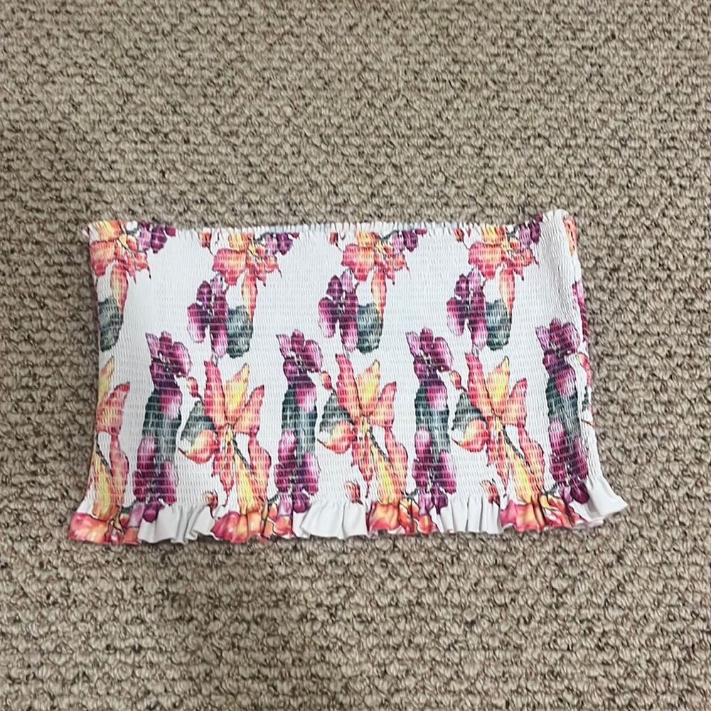Strapless floral bathing suit top